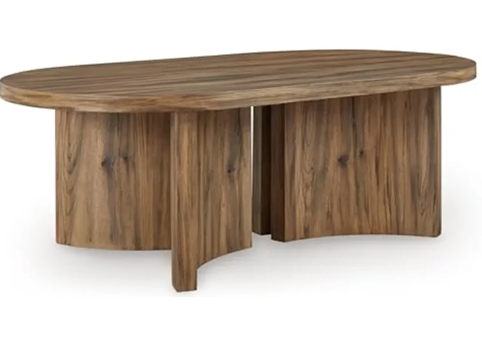 Signature Design by Ashley Austanny Rustic Thick-Tabletop Coffee Table with Curved Plinth Base, Light Brown