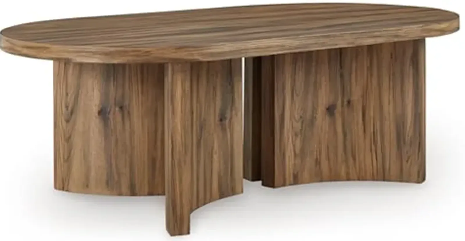 Signature Design by Ashley Austanny Rustic Thick-Tabletop Coffee Table with Curved Plinth Base, Light Brown