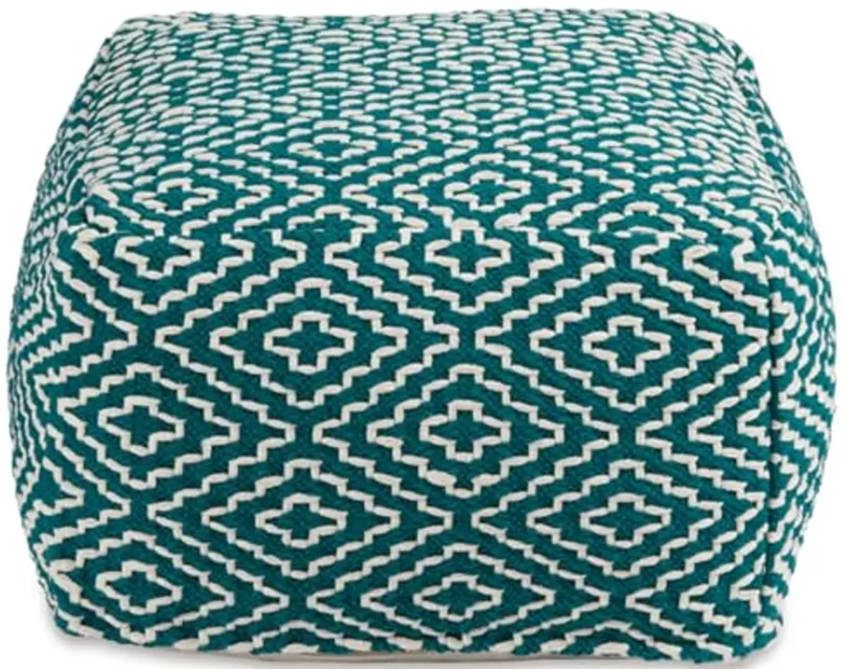 Signature Design by Ashley Brynnsen Casual Handwoven Geometric Pouf, Green & White