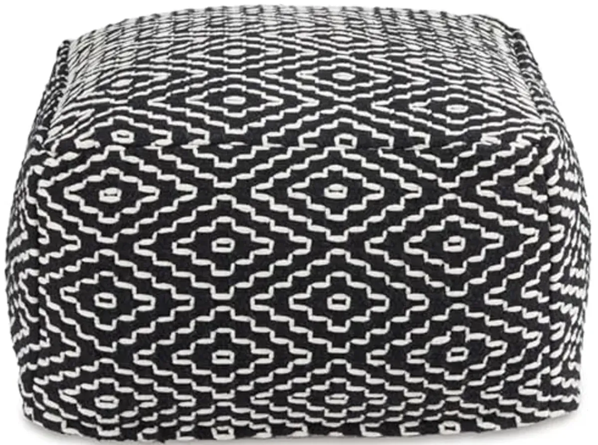 Signature Design by Ashley Jasett Casual Handwoven Geometric Pouf, Black & White