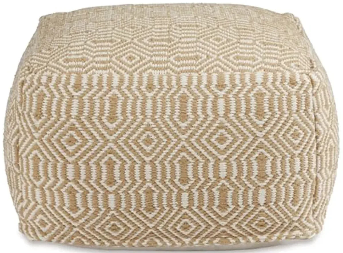 Signature Design by Ashley Adamont Casual Handwoven Geometric Pouf, Beige & White