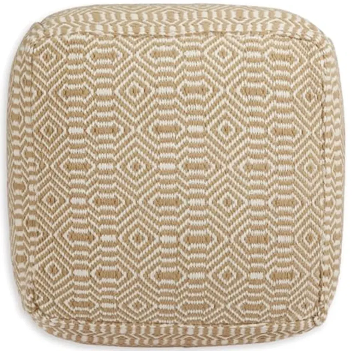 Signature Design by Ashley Adamont Casual Handwoven Geometric Pouf, Beige & White