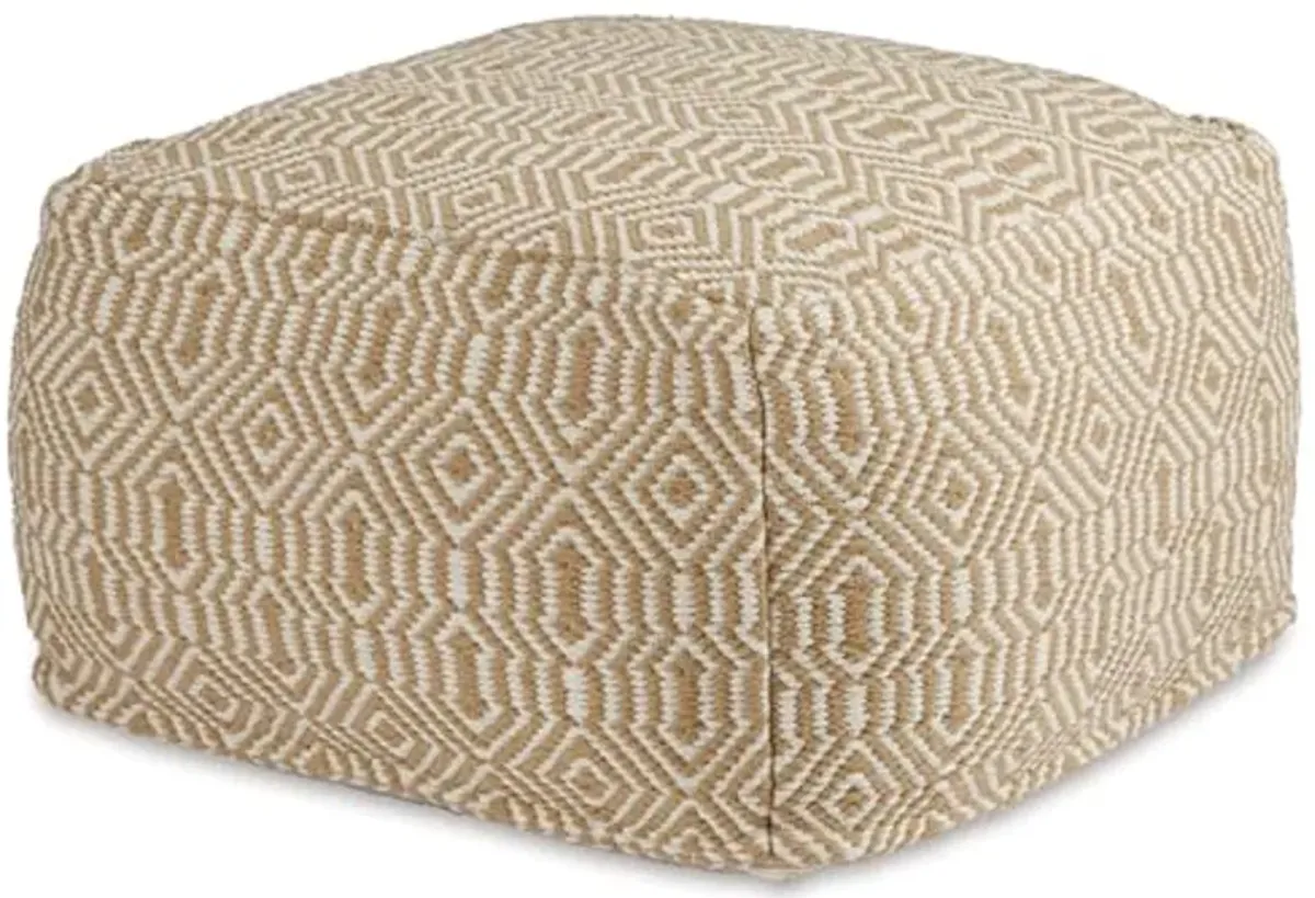 Signature Design by Ashley Adamont Casual Handwoven Geometric Pouf, Beige & White