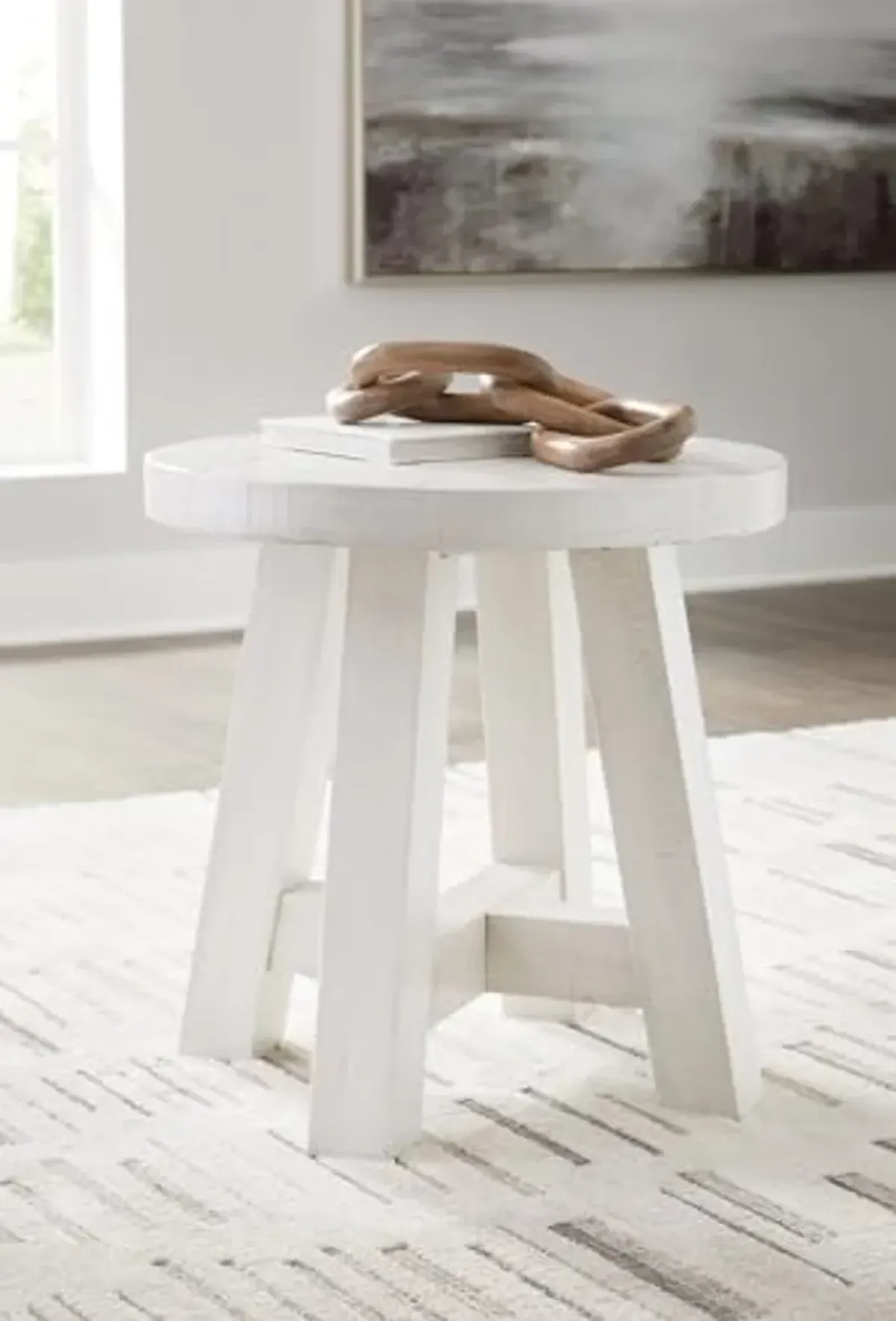 Signature Design by Ashley Jallison Farmhouse Distressed End Table with Braced Posts, White