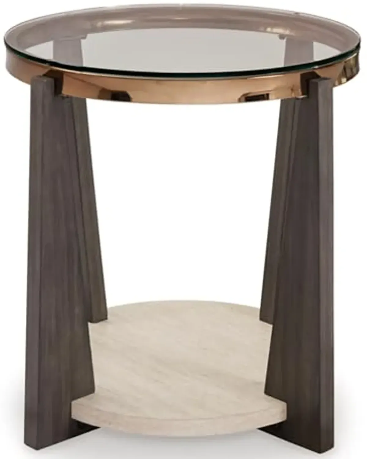 Signature Design by Ashley Frazwa Modern Glass-Tabletop End Table with Open Lower Shelf, Dark Brown & Beige