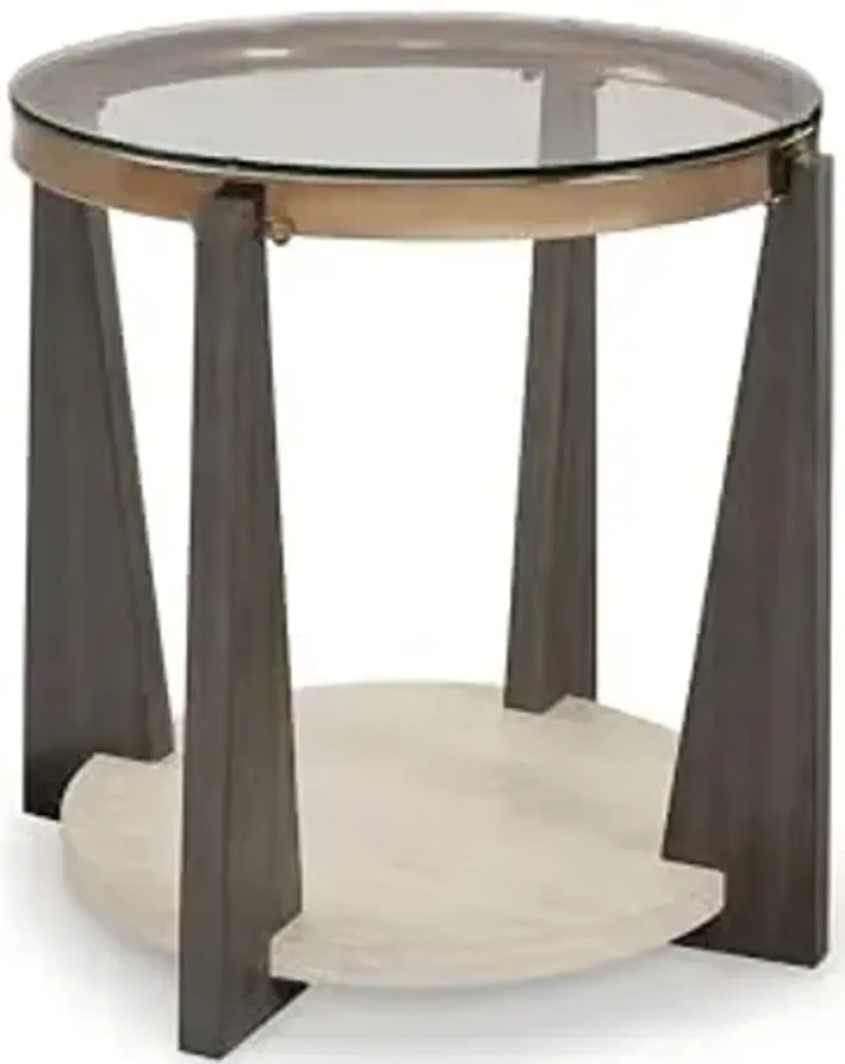 Signature Design by Ashley Frazwa Modern Glass-Tabletop End Table with Open Lower Shelf, Dark Brown & Beige