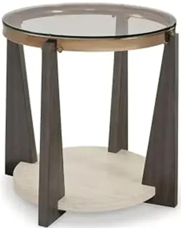 Signature Design by Ashley Frazwa Modern Glass-Tabletop End Table with Open Lower Shelf, Dark Brown & Beige