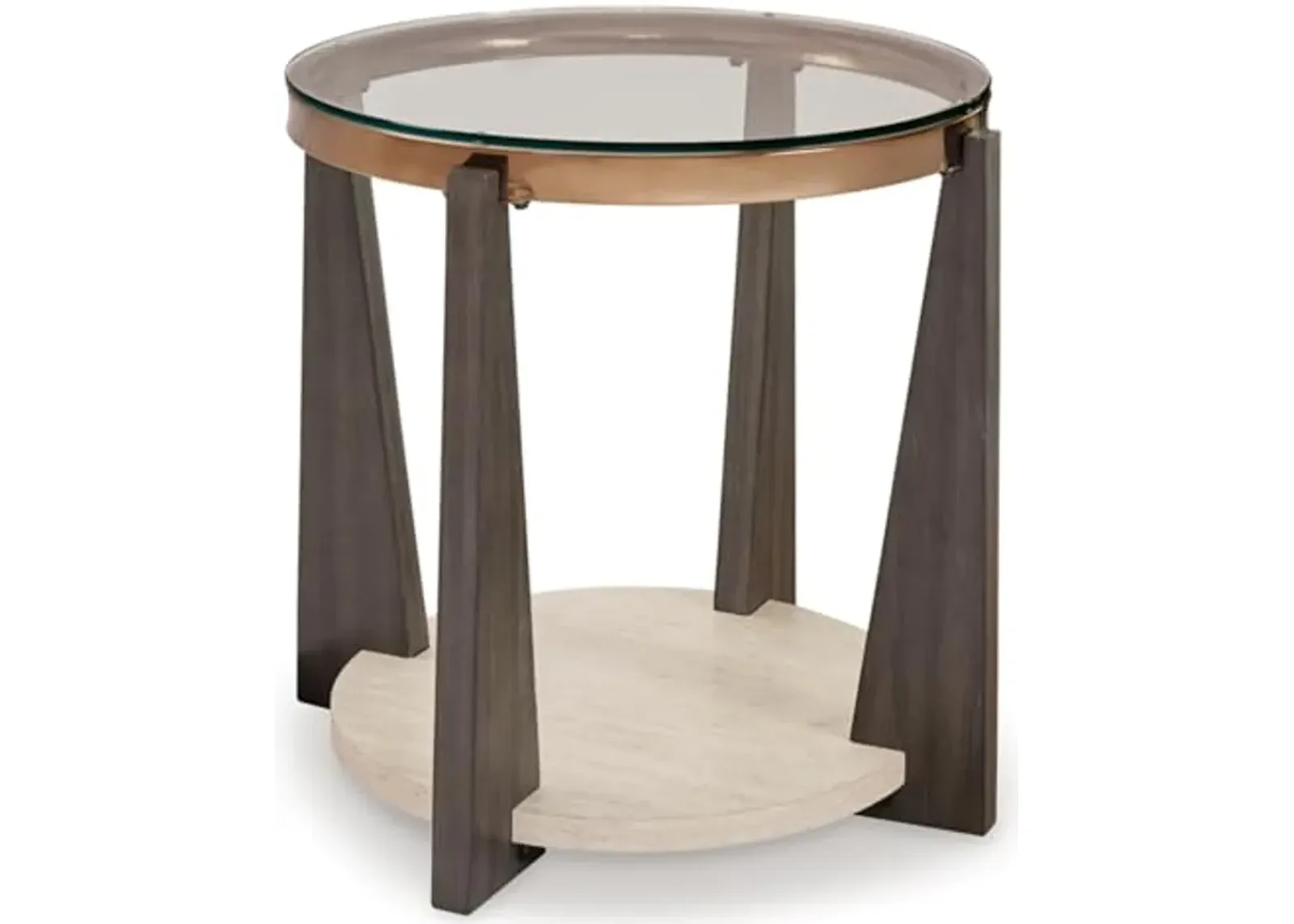 Signature Design by Ashley Frazwa Modern Glass-Tabletop End Table with Open Lower Shelf, Dark Brown & Beige