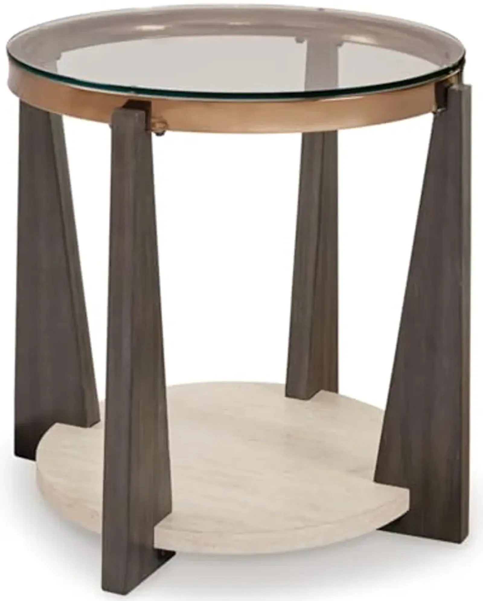 Signature Design by Ashley Frazwa Modern Glass-Tabletop End Table with Open Lower Shelf, Dark Brown & Beige