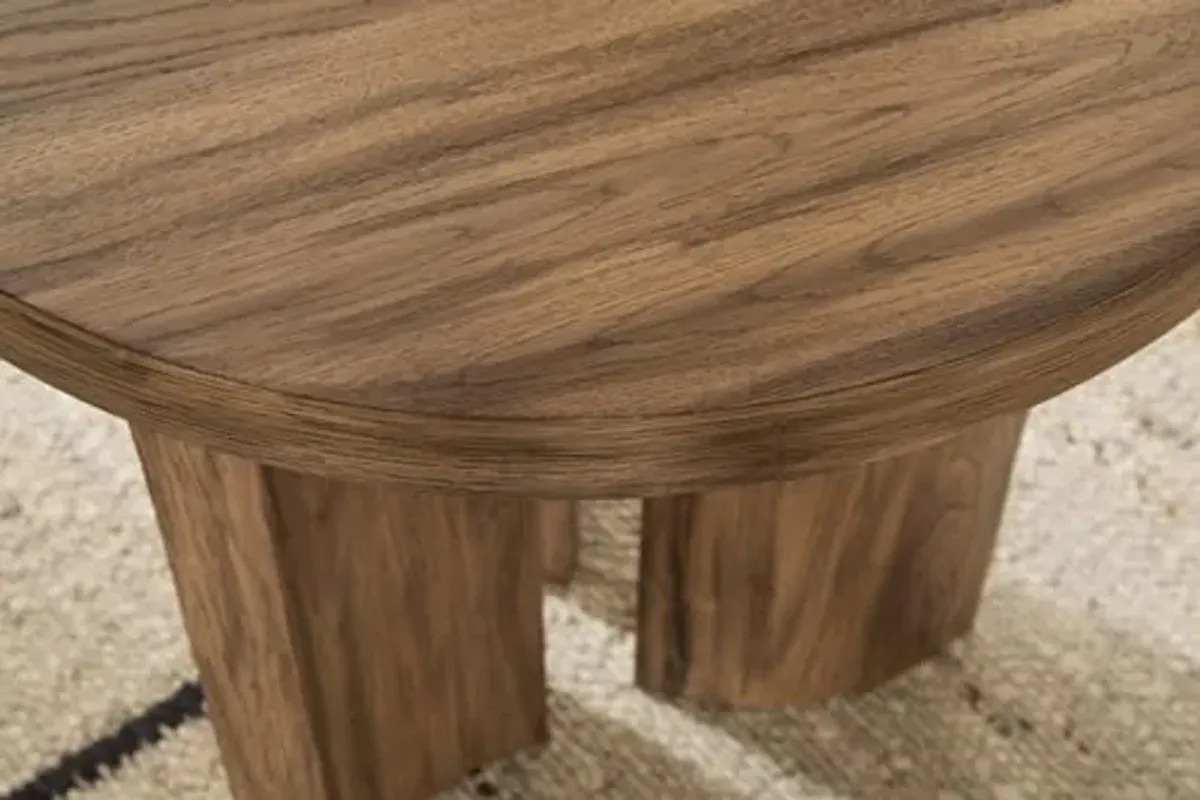 Signature Design by Ashley Austanny Rustic Thick-Tabletop End Table with Curved Plinth Base, Light Brown