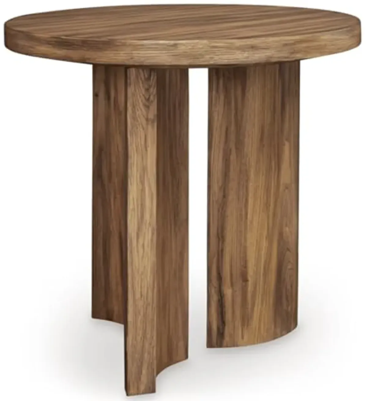 Signature Design by Ashley Austanny Rustic Thick-Tabletop End Table with Curved Plinth Base, Light Brown