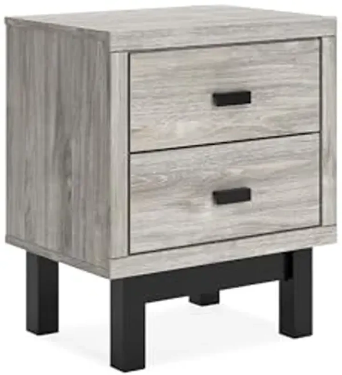 Signature Design by Ashley Vessalli Contemporary 2 Drawer Nightstand with Wireless Charging and USB Ports, 25" Tall, Light Gray & Black