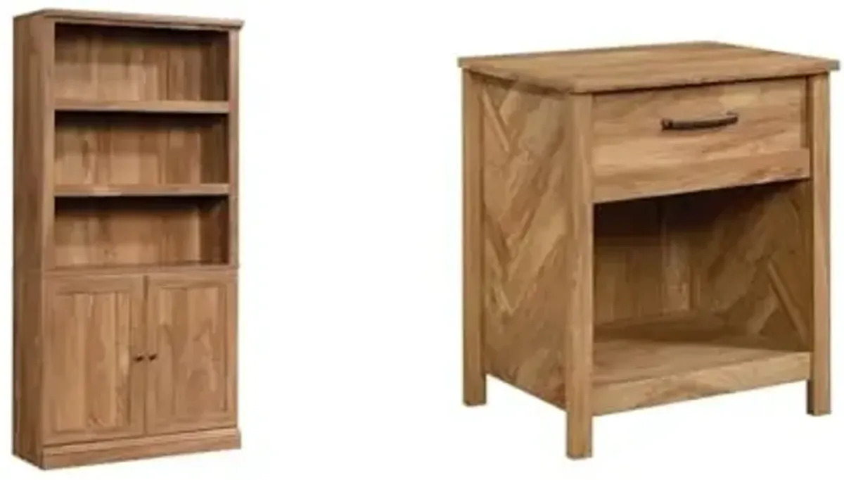 Sauder 3-Shelf Bookcase and Nightstand Bundle, Mango Finish - Storage Furniture Set with Adjustable Shelves and Drawers