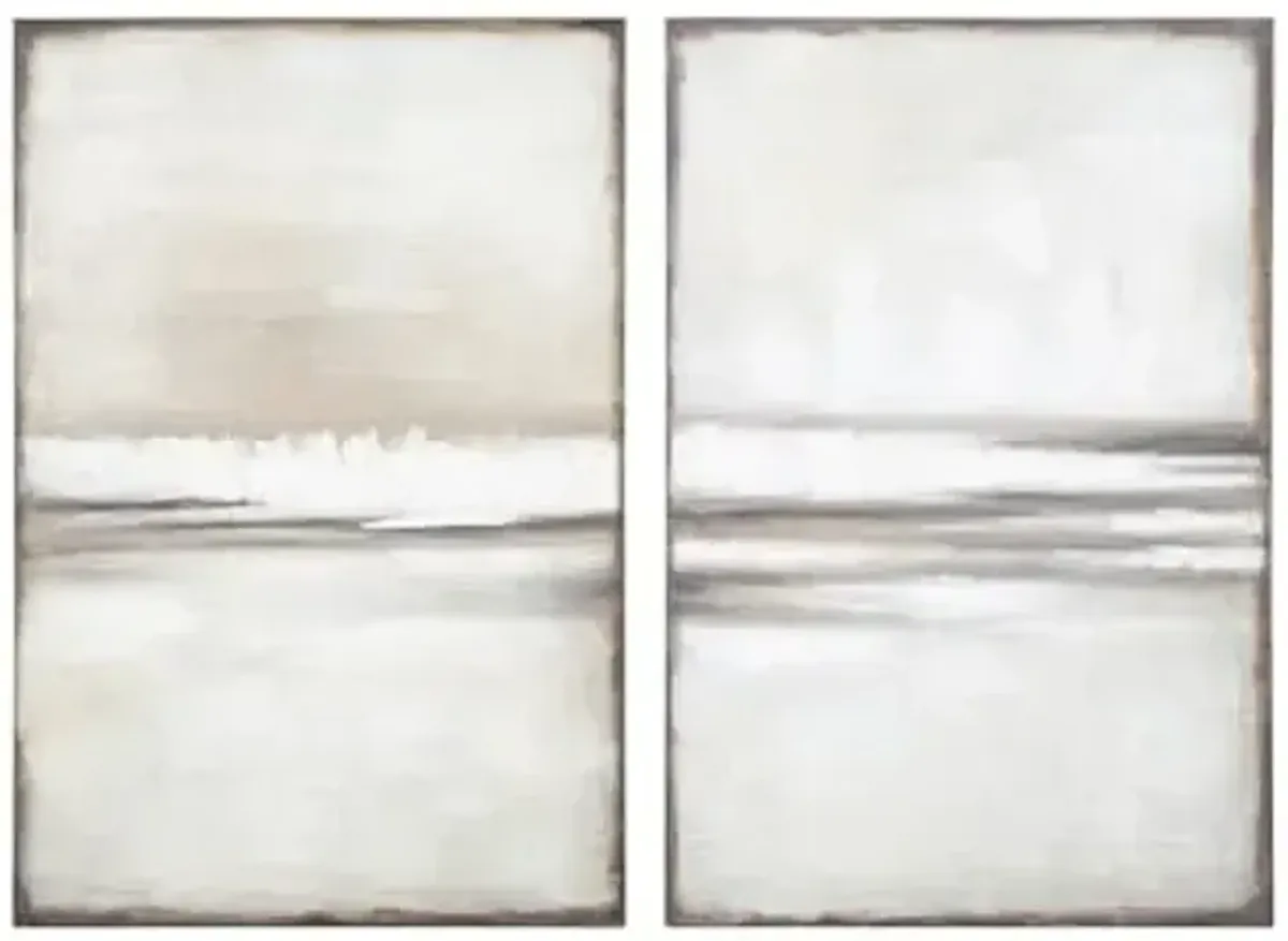 Signature Design by Ashley Brockdunn Modern Rectangular Abstract Hand-painted Wrapped Canvas Wall Art 24 x 36 Inches, Set of 2, Beige & Light Brown