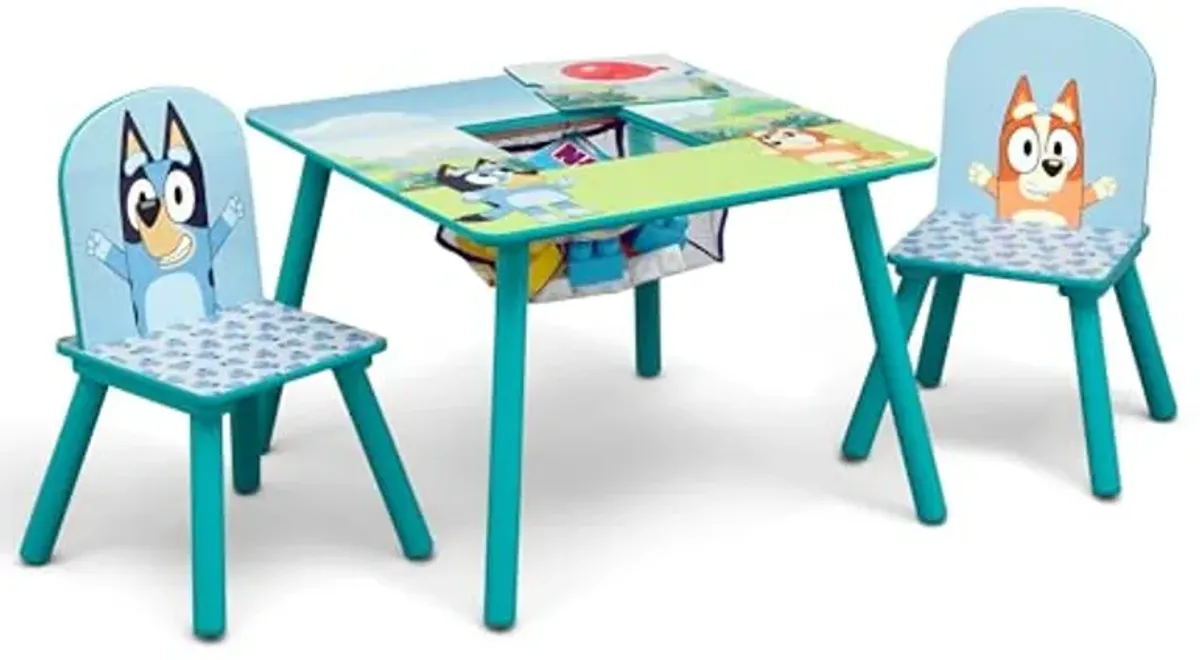 Delta Children Bluey Kids Table and Chair Set with Storage (2 Chairs Included) - Greenguard Gold Certified - Ideal for Arts & Crafts, Snack Time, Homeschooling, Homework & More, Blue