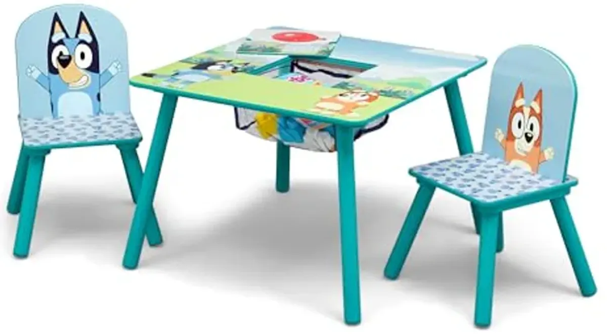 Delta Children Bluey Kids Table and Chair Set with Storage (2 Chairs Included) - Greenguard Gold Certified - Ideal for Arts & Crafts, Snack Time, Homeschooling, Homework & More, Blue