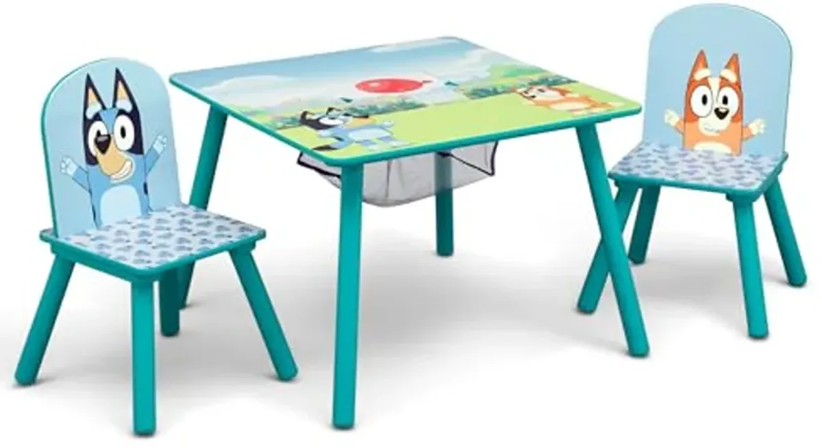 Delta Children Bluey Kids Table and Chair Set with Storage (2 Chairs Included) - Greenguard Gold Certified - Ideal for Arts & Crafts, Snack Time, Homeschooling, Homework & More, Blue