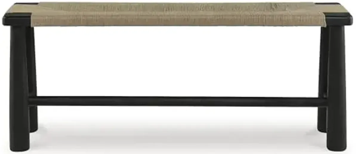 Signature Design by Ashley Acerman Casual Upholstered Accent Bench in Handwoven Jute, Black & Light Brown