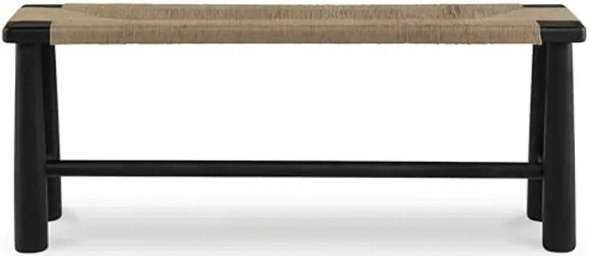 Signature Design by Ashley Acerman Casual Upholstered Accent Bench in Handwoven Jute, Black & Light Brown