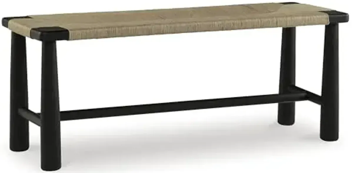Signature Design by Ashley Acerman Casual Upholstered Accent Bench in Handwoven Jute, Black & Light Brown