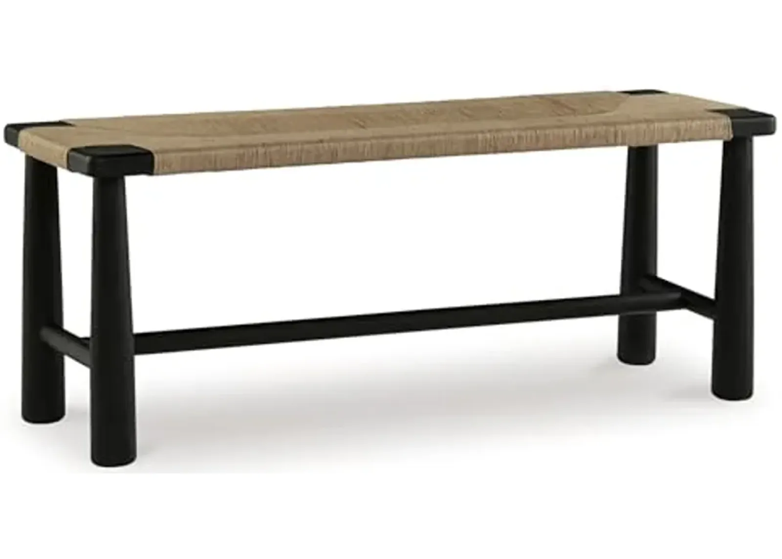 Signature Design by Ashley Acerman Casual Upholstered Accent Bench in Handwoven Jute, Black & Light Brown