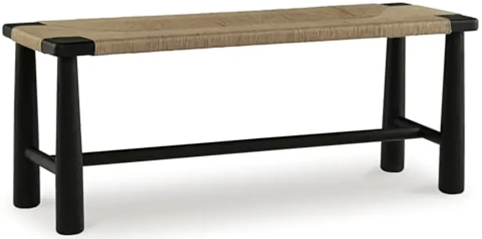 Signature Design by Ashley Acerman Casual Upholstered Accent Bench in Handwoven Jute, Black & Light Brown