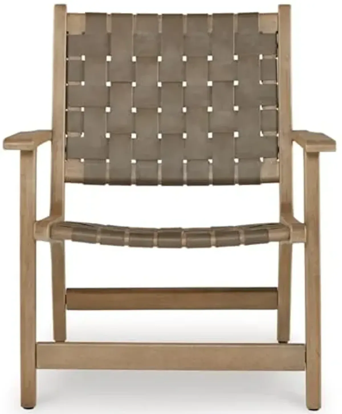 Signature Design by Ashley Jameset Mid-Century Modern Accent Chair with Foot Rest, Leather Woven Strips and Tight Seat, Light Brown