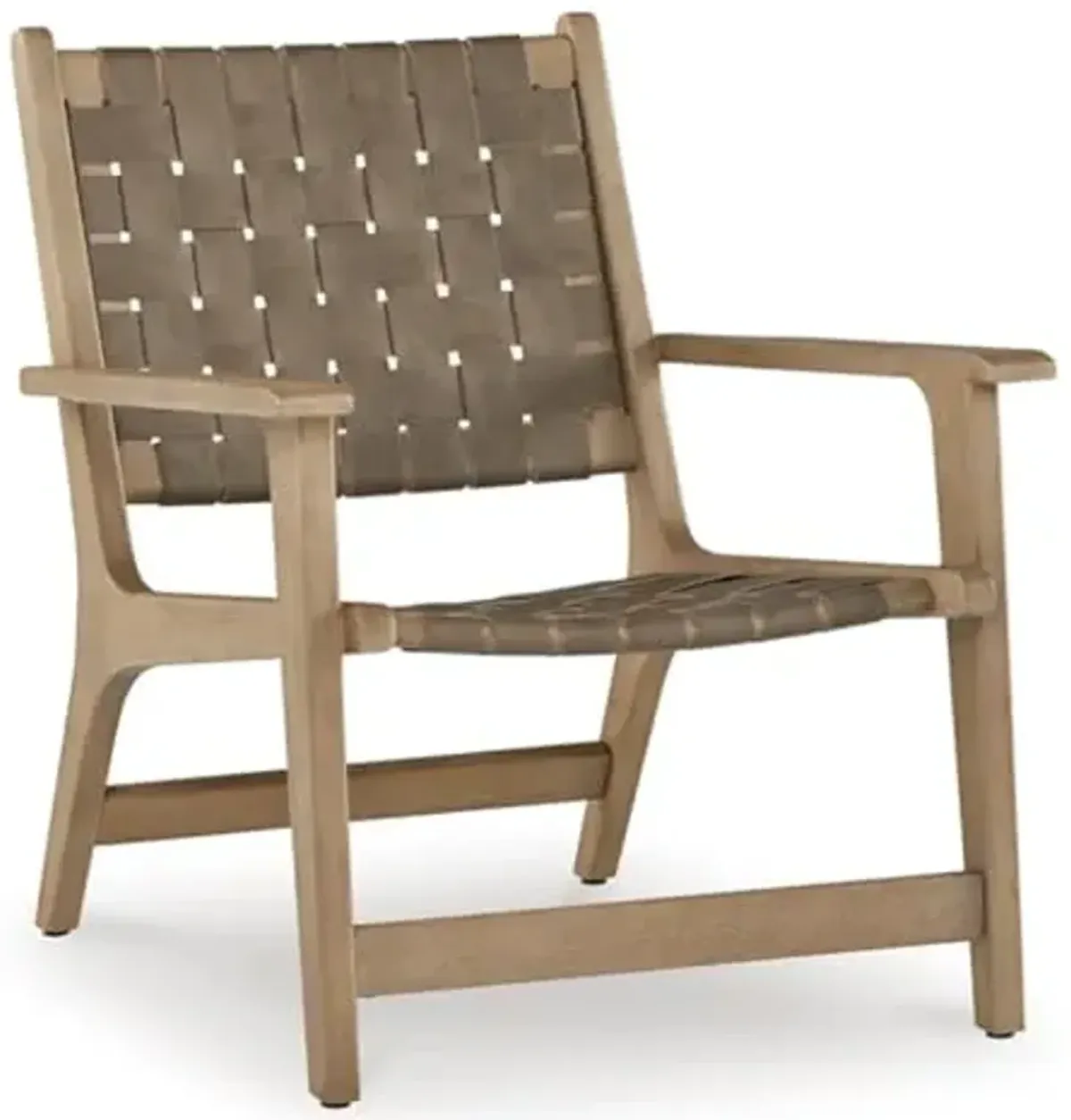 Signature Design by Ashley Jameset Mid-Century Modern Accent Chair with Foot Rest, Leather Woven Strips and Tight Seat, Light Brown