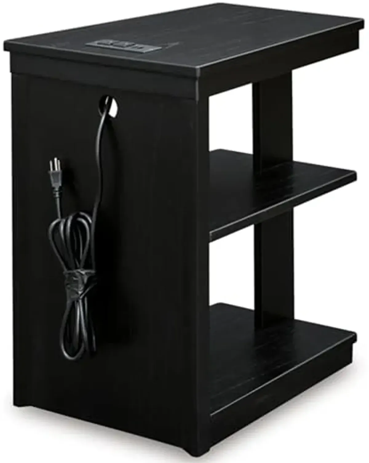 Signature Design by Ashley Winbardi Contemporary Chairside End Table with 2 Shelves and USB Ports, Black