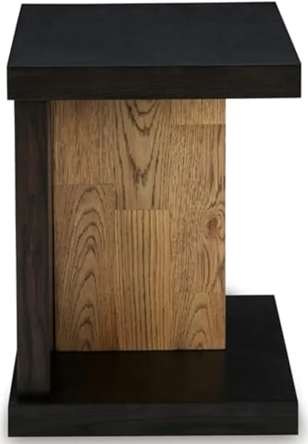 Signature Design by Ashley Kocomore Casual Chairside End Table with Lower Shelf, USB Ports and Open Plinth Base, Dark Brown & Light Brown