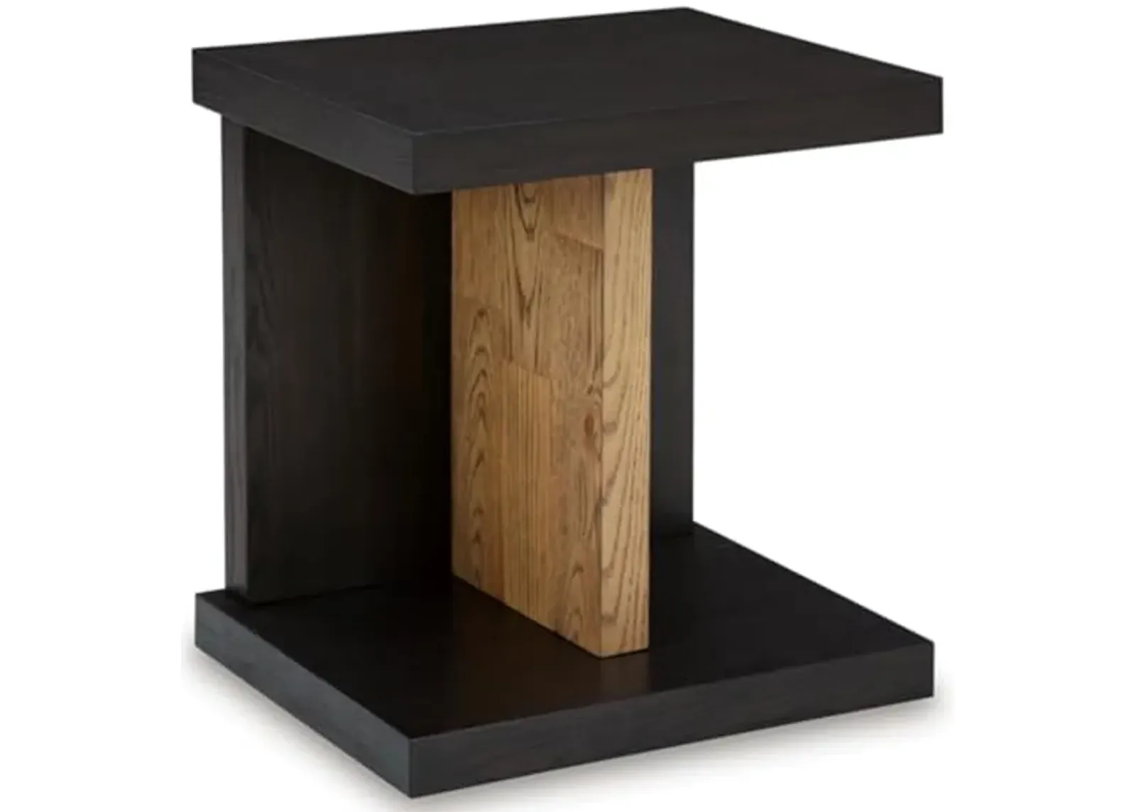 Signature Design by Ashley Kocomore Casual Chairside End Table with Lower Shelf, USB Ports and Open Plinth Base, Dark Brown & Light Brown