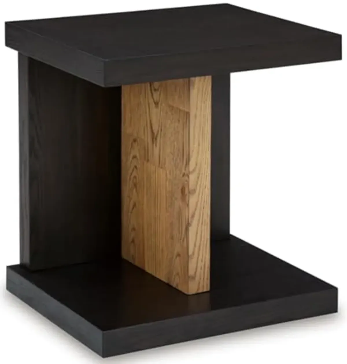 Signature Design by Ashley Kocomore Casual Chairside End Table with Lower Shelf, USB Ports and Open Plinth Base, Dark Brown & Light Brown