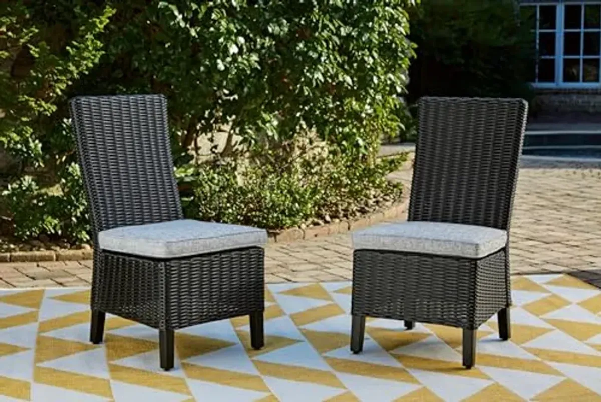 Signature Design by Ashley Beachcroft Casual Weather Resistant Armless Outdoor Side Chair with Cushion, Set of 2, Light Gray & Black