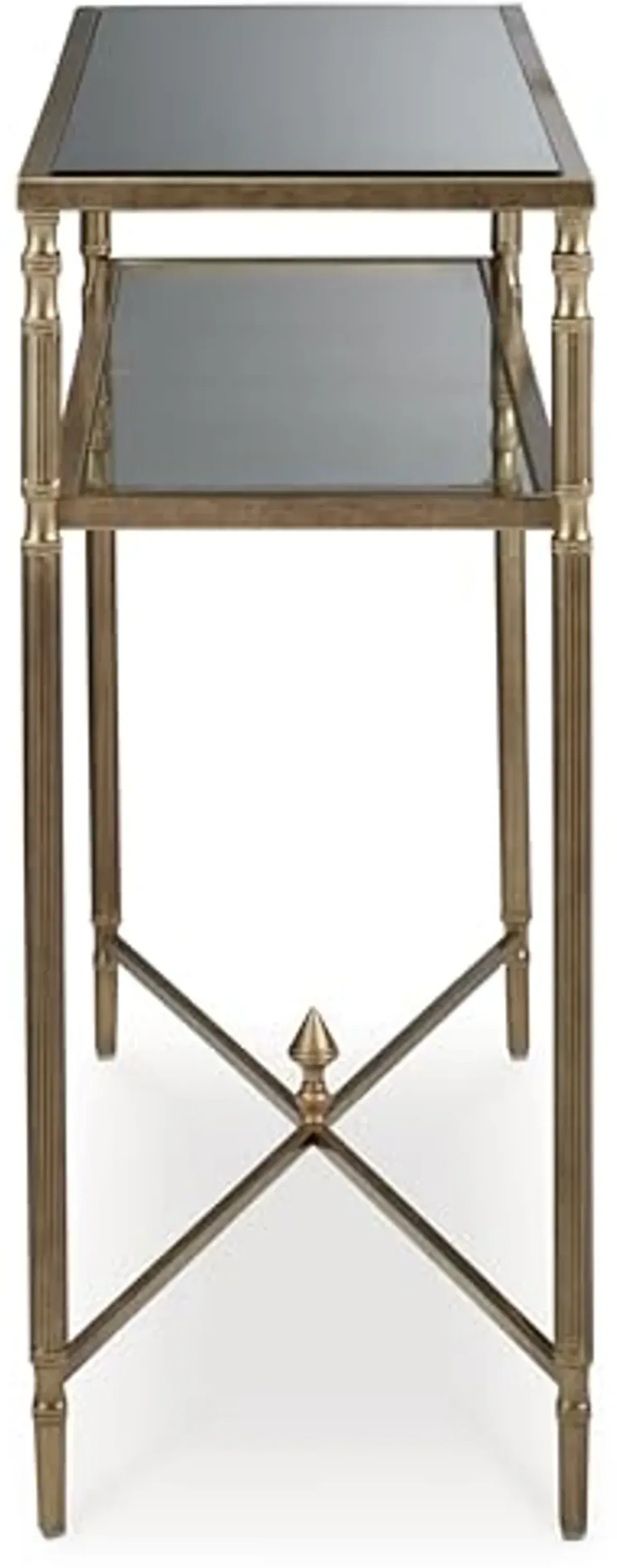 Signature Design by Ashley Cloverty Industrial Mirror-Tabletop Sofa Table with Round Legs and Glass Shelf, Metallic