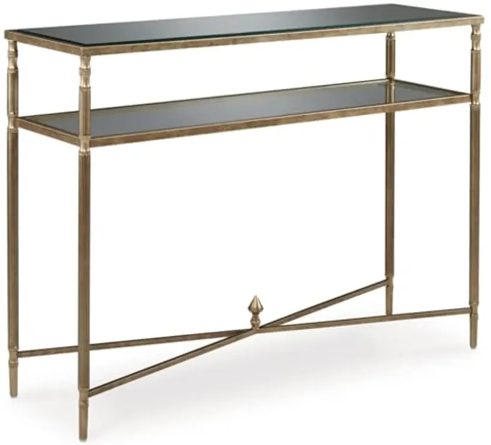 Signature Design by Ashley Cloverty Industrial Mirror-Tabletop Sofa Table with Round Legs and Glass Shelf, Metallic