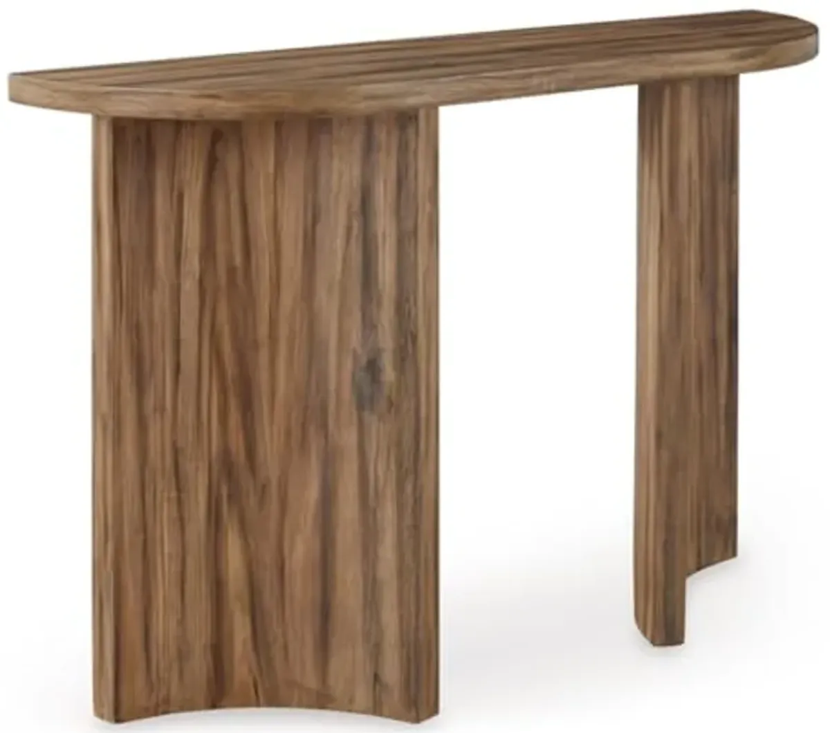 Signature Design by Ashley Austanny Rustic Thick-Tabletop Sofa Table with Curved Plinth Base, Light Brown