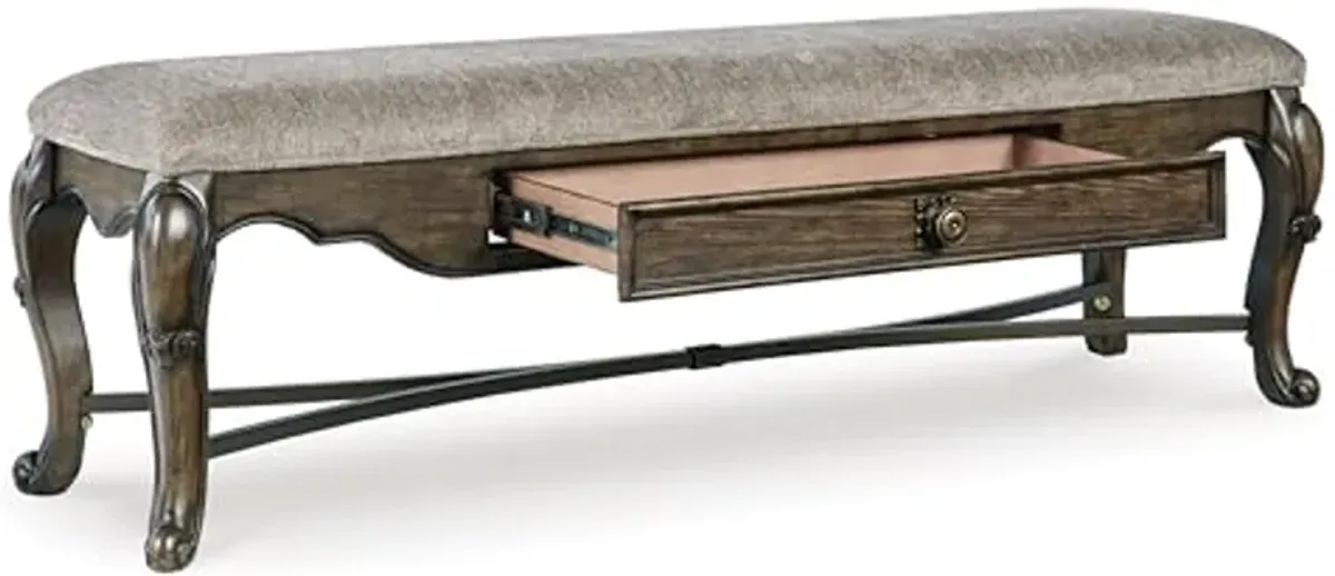 Signature Design by Ashley Maylee Contemporary Upholstered 63" Dining Bench with 1 Drawer, Dark Brown