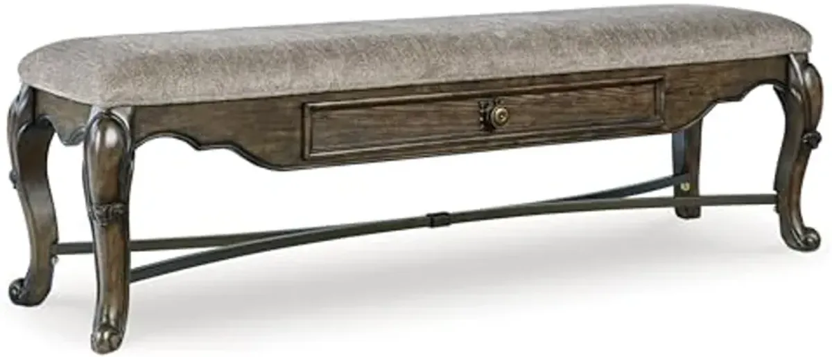 Signature Design by Ashley Maylee Contemporary Upholstered 63" Dining Bench with 1 Drawer, Dark Brown