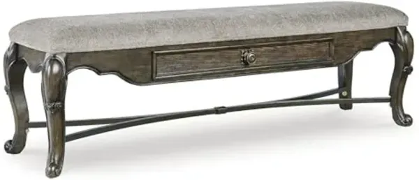 Signature Design by Ashley Maylee Contemporary Upholstered 63" Dining Bench with 1 Drawer, Dark Brown