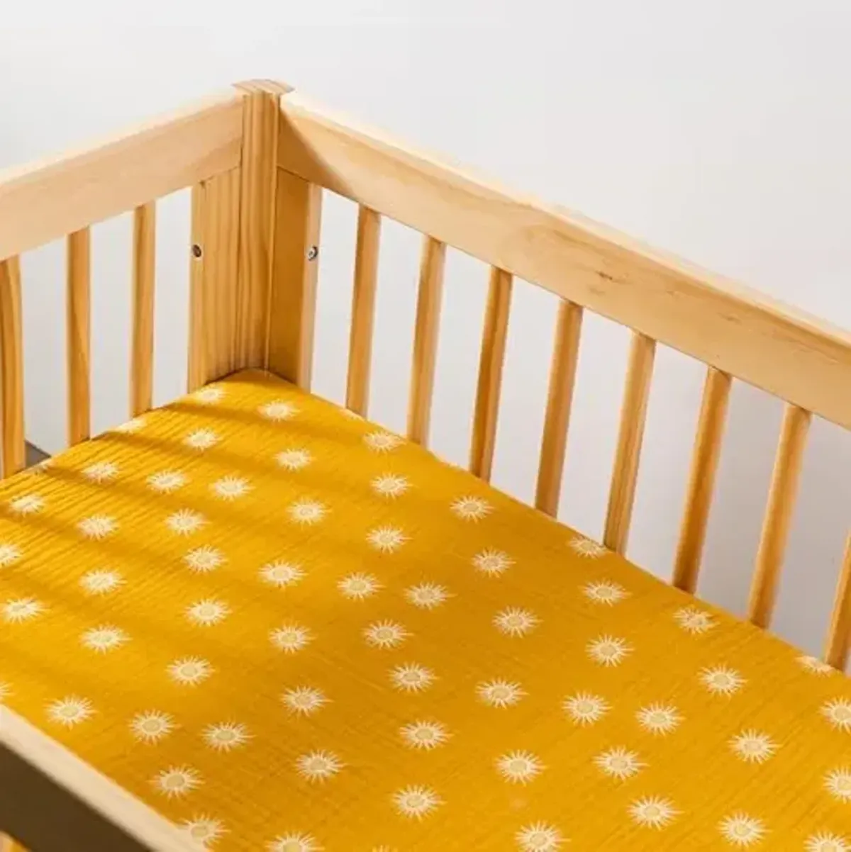 Babyletto 100% Organic Cotton All-Stages Midi Crib Sheet, GOTS-Certified, Fitted 360°, Ultra-Soft and Breathable Muslin - Golden Hour