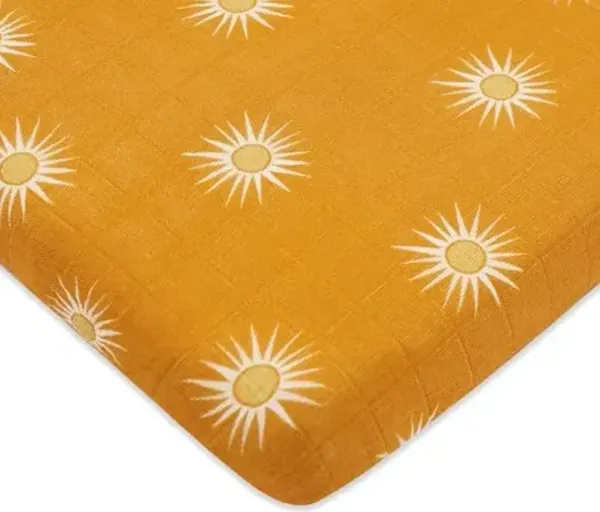 Babyletto 100% Organic Cotton All-Stages Midi Crib Sheet, GOTS-Certified, Fitted 360°, Ultra-Soft and Breathable Muslin - Golden Hour