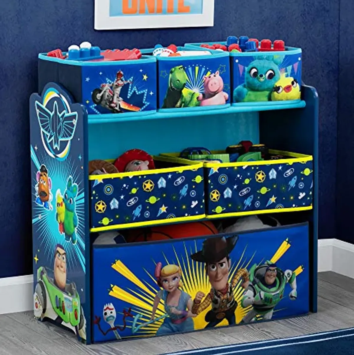 Delta Children Chair Desk with Storage Bin, School, Disney/Pixar Cars, Arm Rest|Cushion Availability, Plastic & Disney/Pixar Toy Story 4 6 Bin Design and Store Toy Organizer