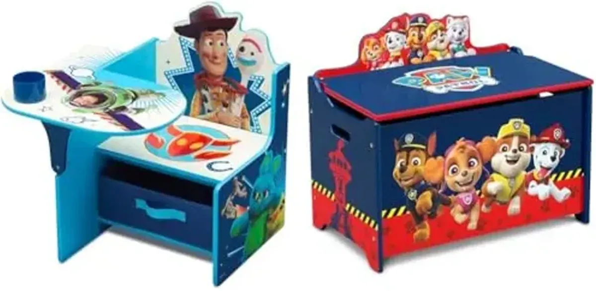 Delta Children Chair Desk with Storage Bin, Disney/Pixar Toy Story 4 & Deluxe Toy Box, PAW Patrol