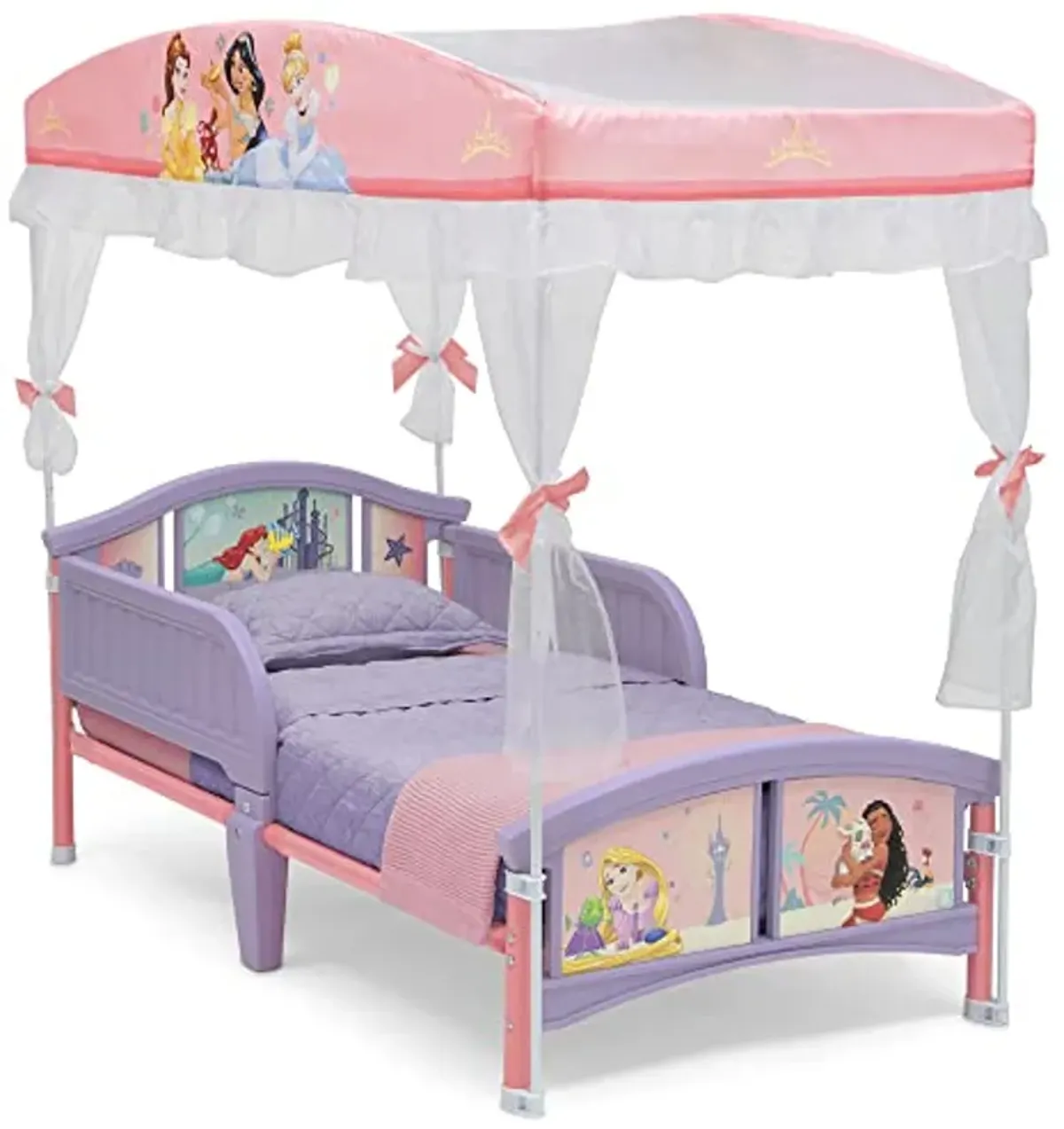 Delta Children Kids Table and Chair Set with Storage (2 Chairs Included) - Ideal for Arts & Crafts, Snack Time, Homeschooling, Homework & More, Disney Princess & Canopy Toddler Bed, Disney Princess