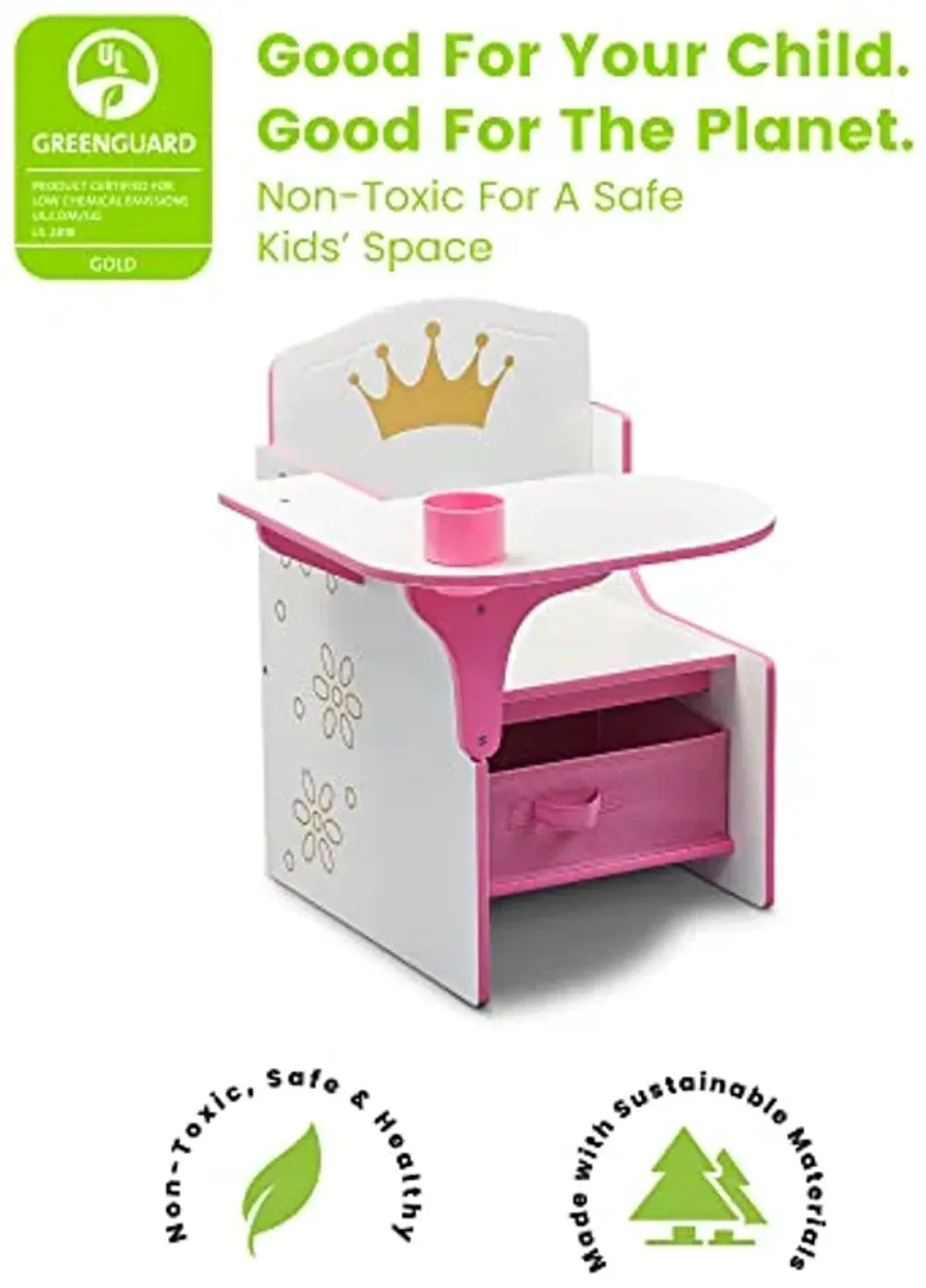 Delta Children MySize Chair Desk with Storage Bin & Princess Crown Chair Desk with Storage Bin - Ideal for Arts & Crafts, Snack Time, Homeschooling, Homework & More - White/Pink