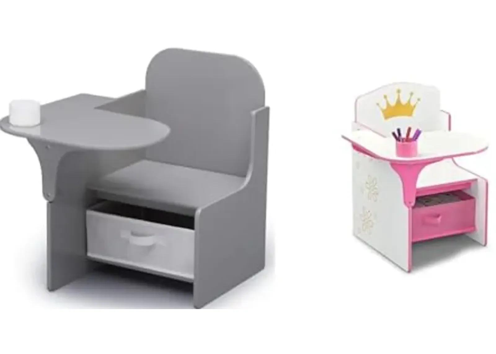 Delta Children MySize Chair Desk with Storage Bin & Princess Crown Chair Desk with Storage Bin - Ideal for Arts & Crafts, Snack Time, Homeschooling, Homework & More - White/Pink