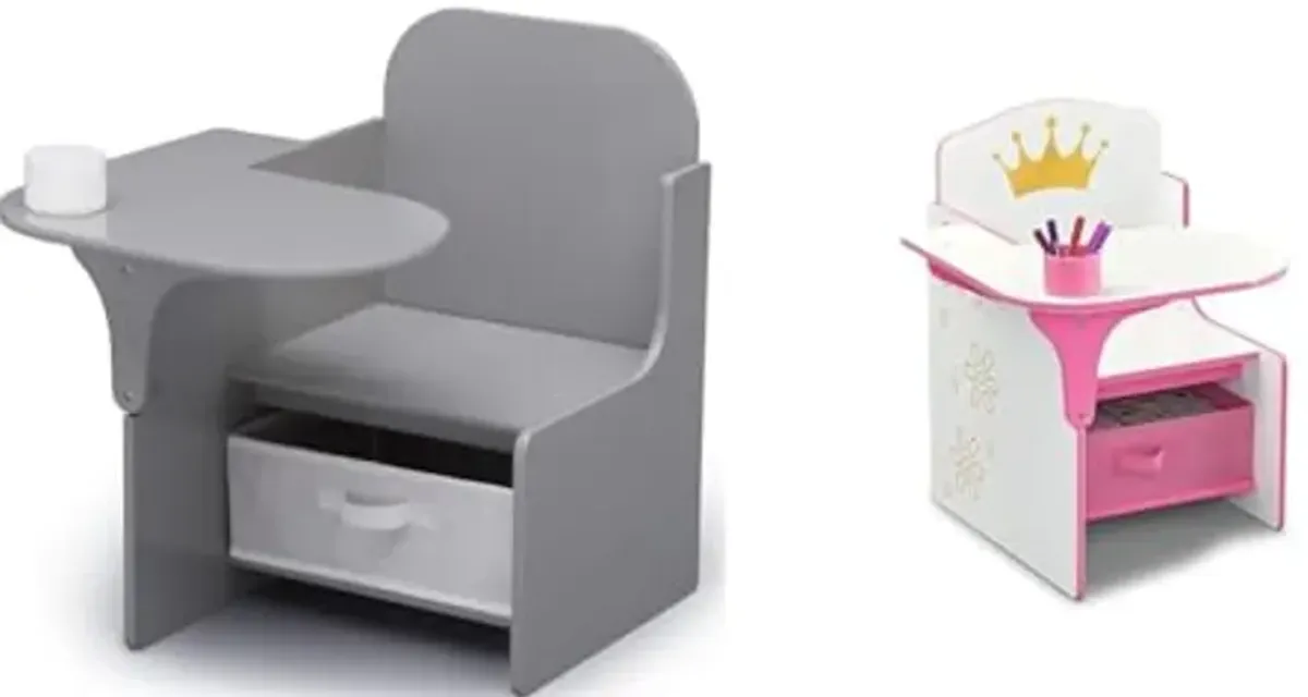 Delta Children MySize Chair Desk with Storage Bin & Princess Crown Chair Desk with Storage Bin - Ideal for Arts & Crafts, Snack Time, Homeschooling, Homework & More - White/Pink