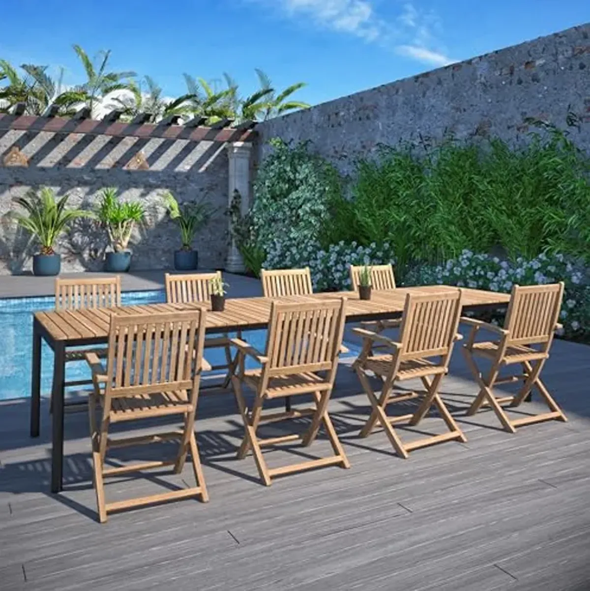 Amazonia Patio Coral Patio 9-Piece Dining Set |Certified Teak|Ideal for Outdoors