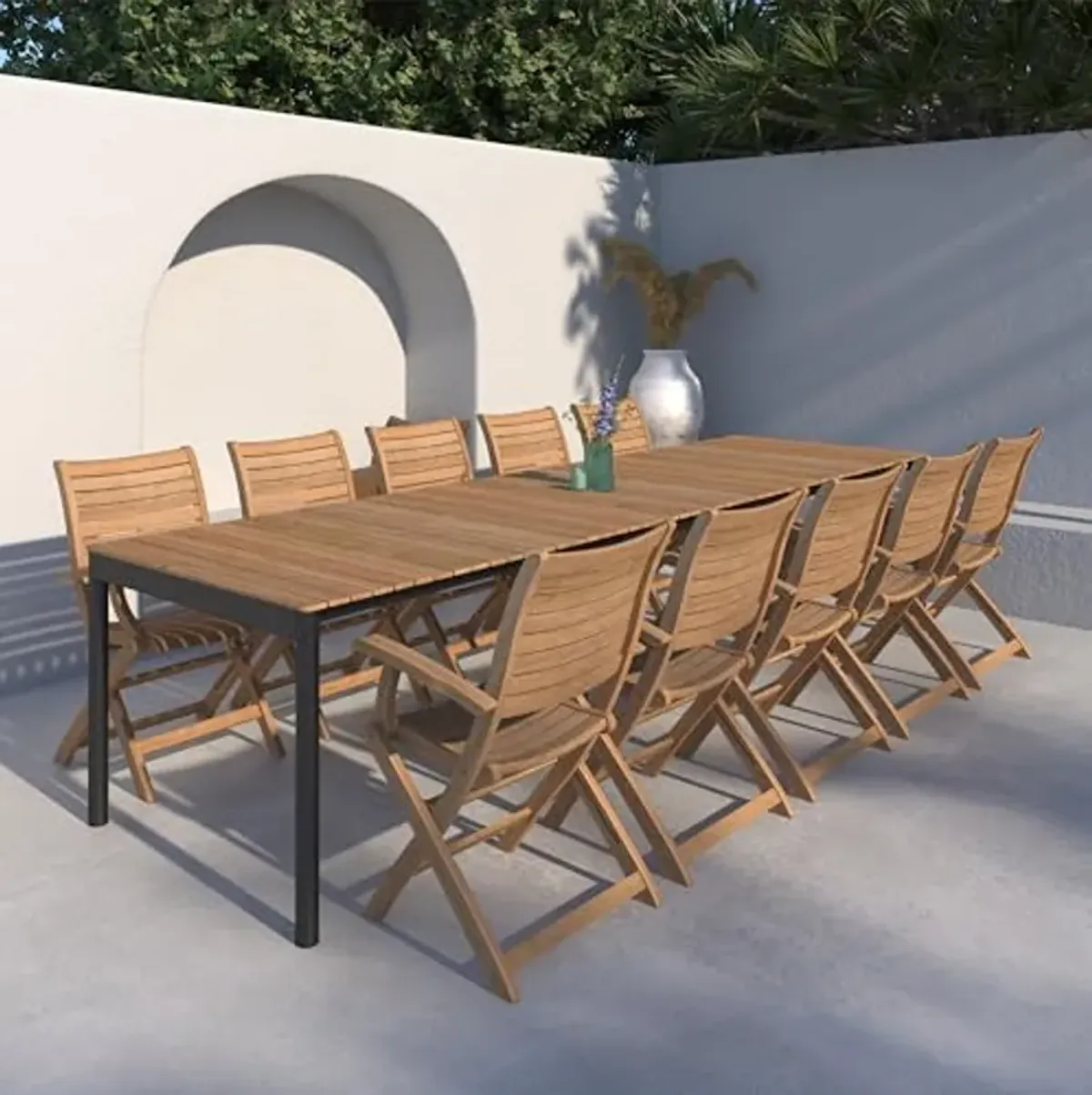 Amazonia Patio Blue Patio 11-Piece Dining Set |Certified Teak|Ideal for Outdoors