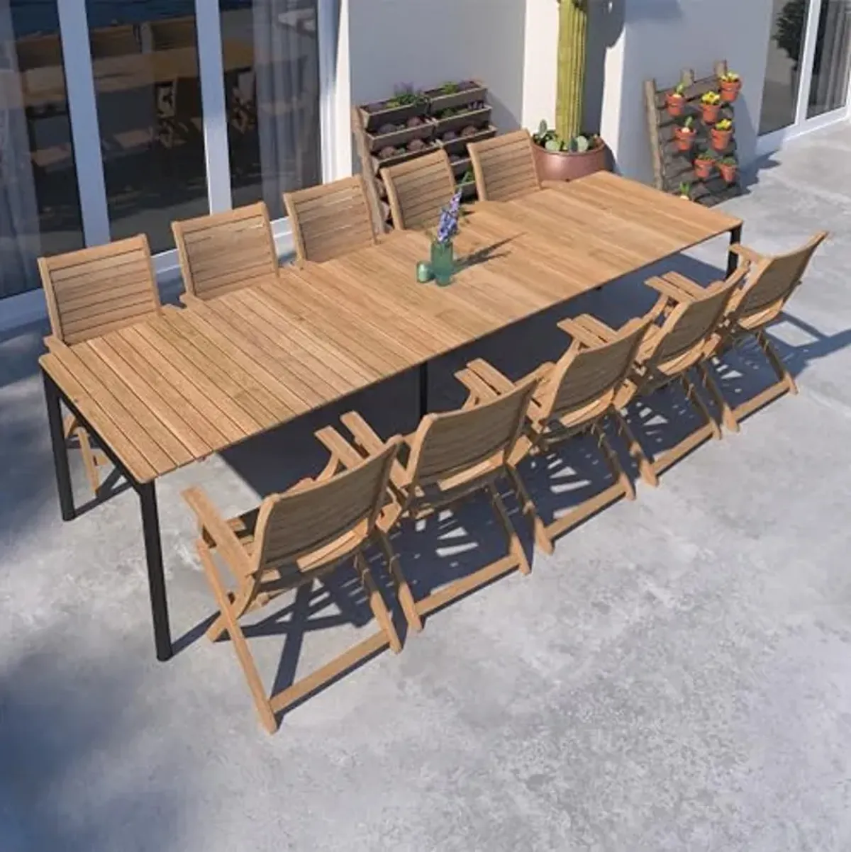 Amazonia Patio Blue Patio 11-Piece Dining Set |Certified Teak|Ideal for Outdoors